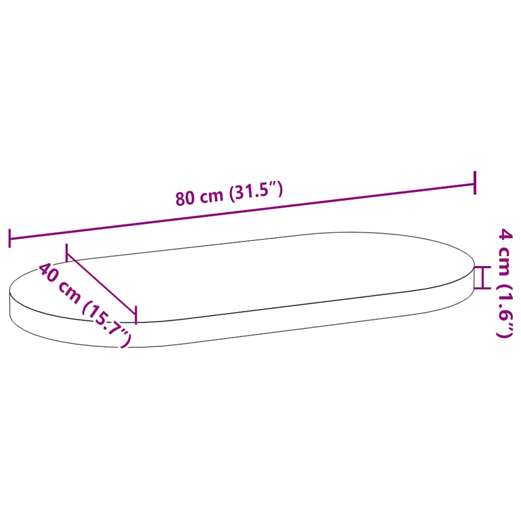 Bordplate lysebrun 80x40x4 cm oval heltre eik