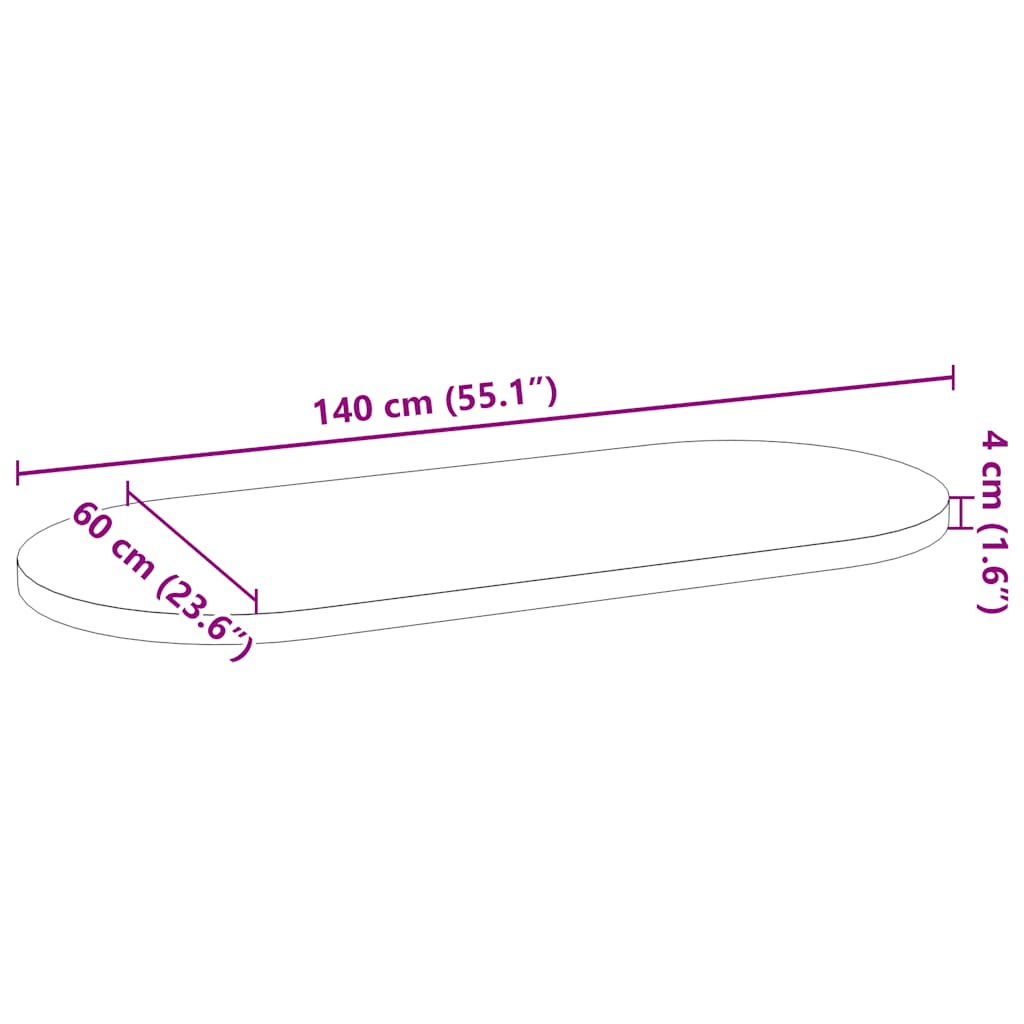 Bordplate lysebrun 140x60x4 cm oval heltre eik