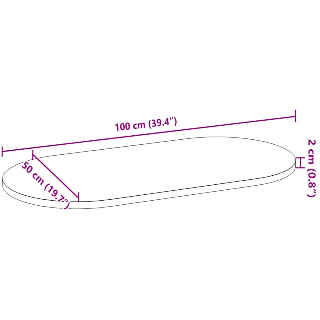 Bordplate mørkebrun 100x50x2 cm oval heltre eik