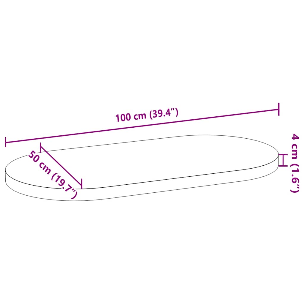 Bordplate mørkebrun 100x50x4 cm oval heltre eik