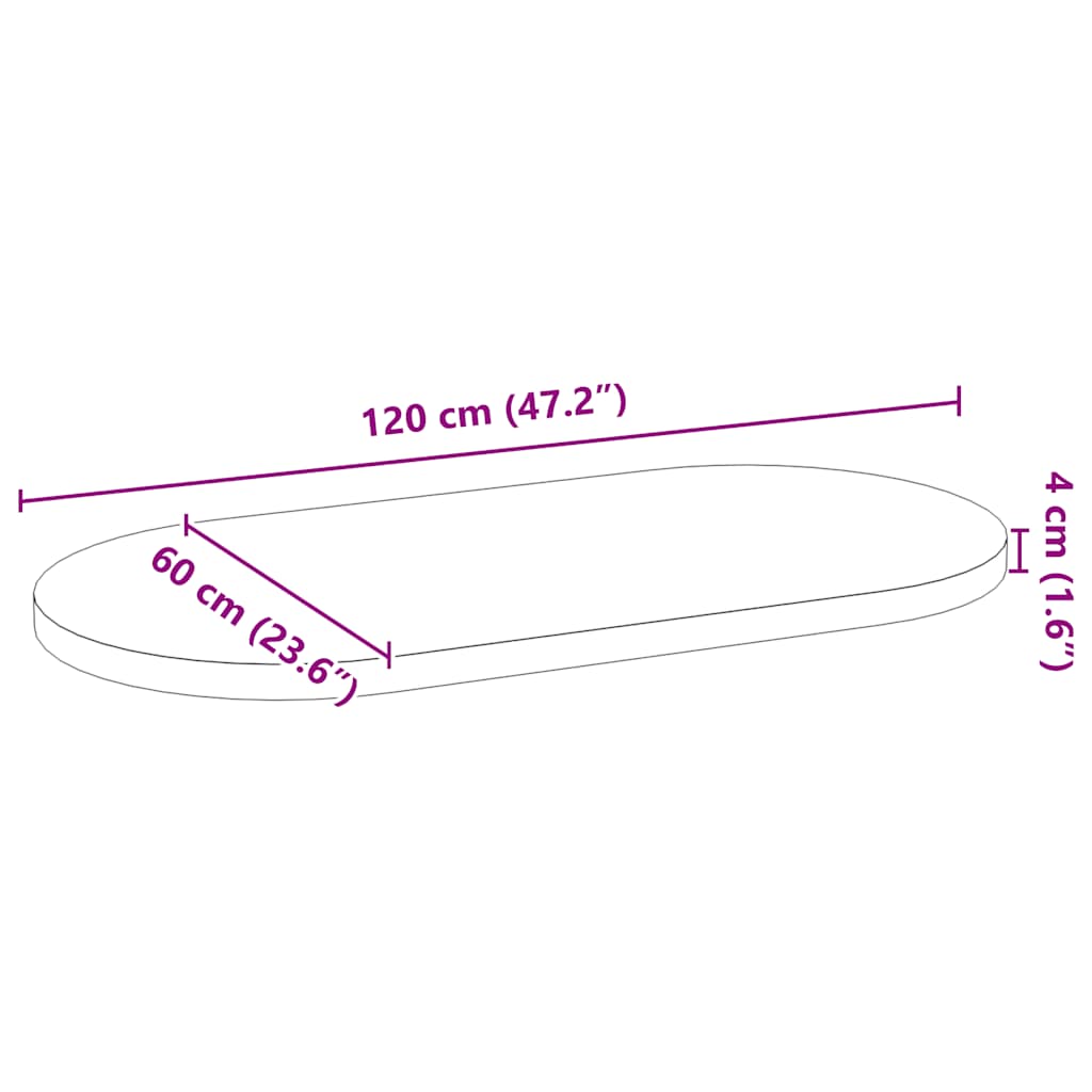 Bordplate mørkebrun 120x60x4 cm oval heltre eik