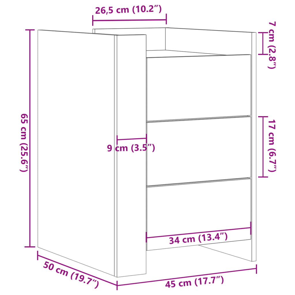 Nattbord betonggrå 45x50x65 cm konstruert tre