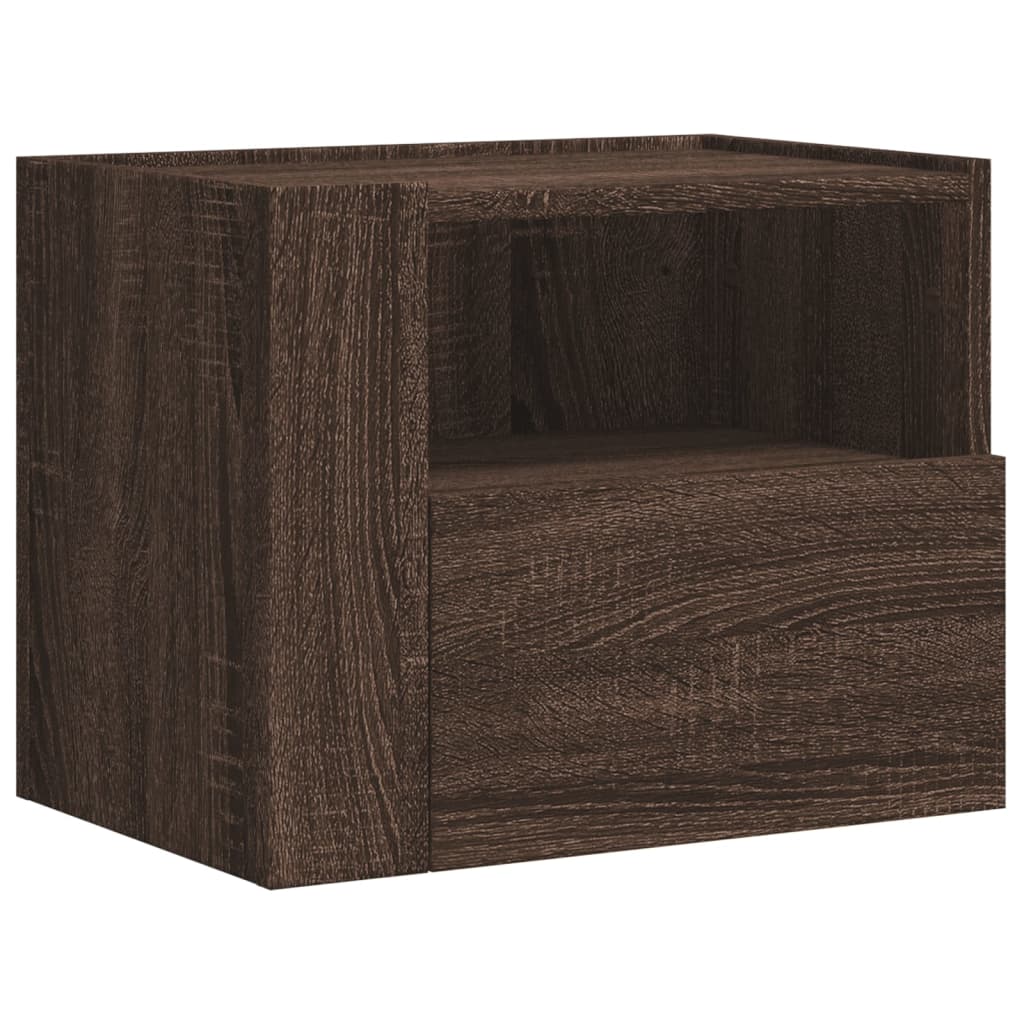 Veggmontert nattbord brun eik 45x30x35 cm