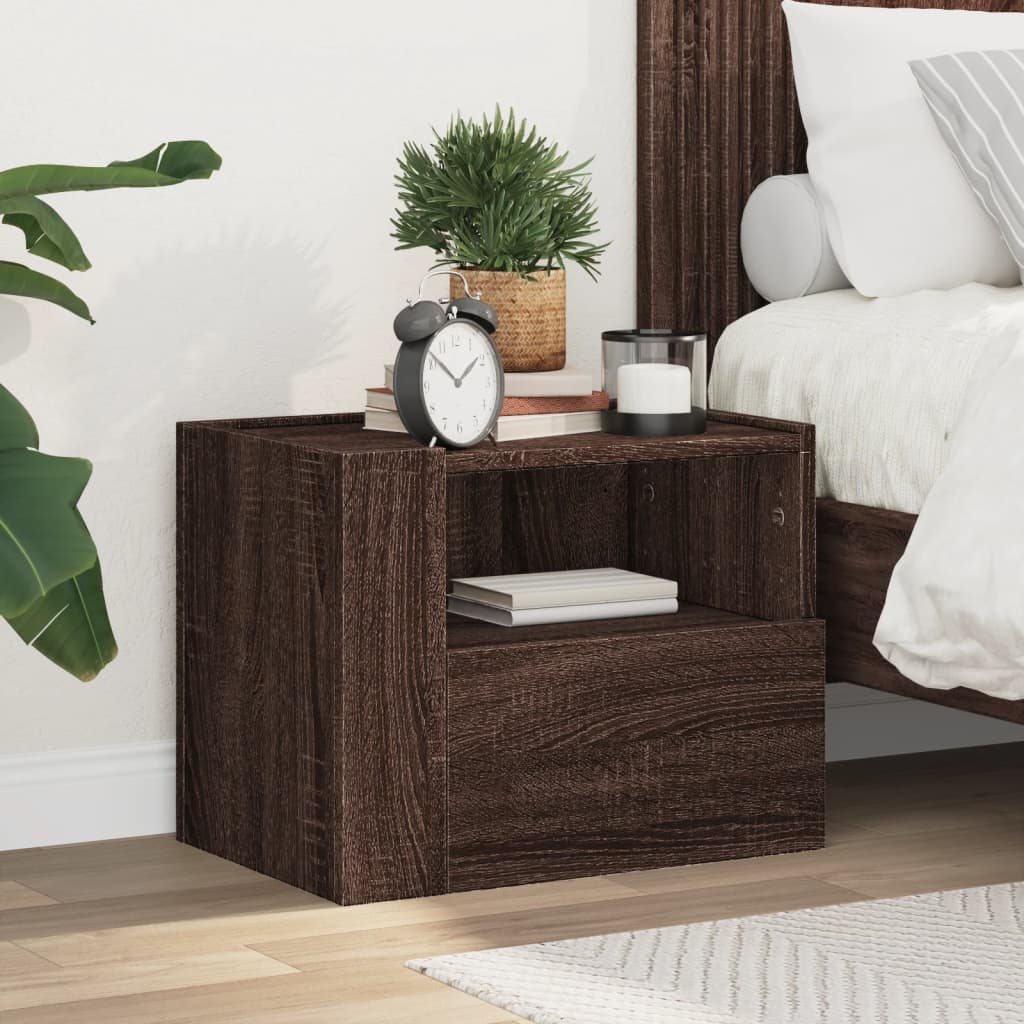 Veggmontert nattbord brun eik 45x30x35 cm