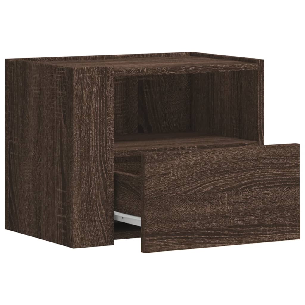 Veggmontert nattbord brun eik 45x30x35 cm