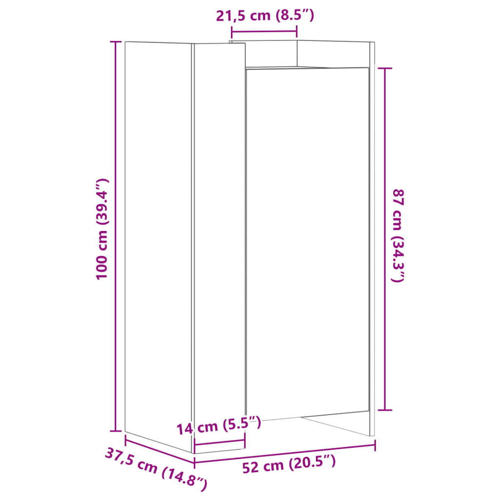 Skohylle røkt eik 52x37,5x100 cm konstruert tre