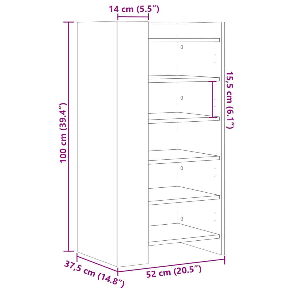 Skohylle svart 52x37,5x100 cm konstruert tre