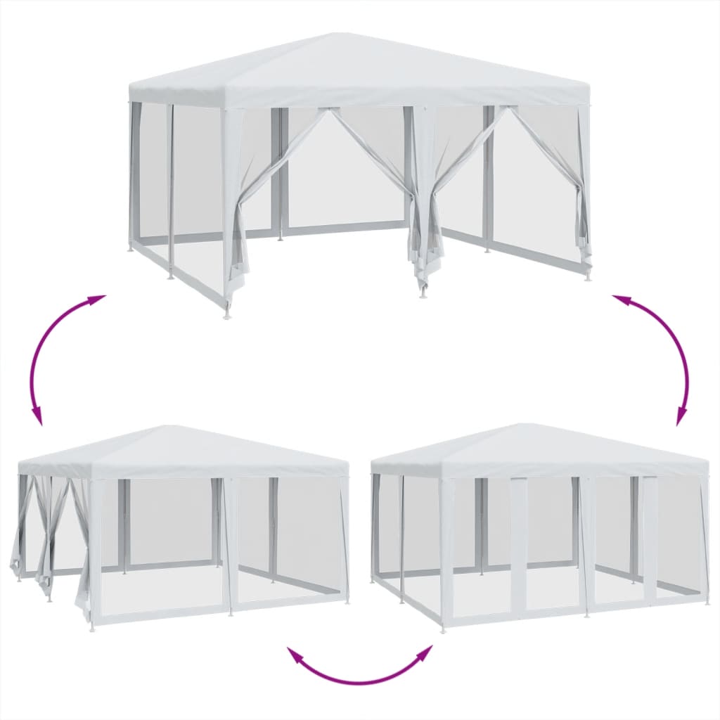 Festtelt med 8 sidevegger av netting hvit 4x4 m HDPE