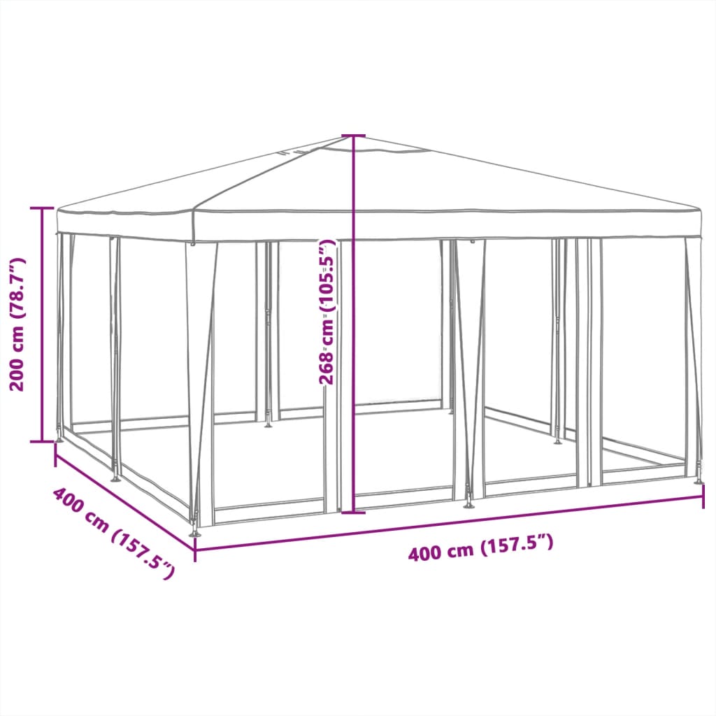 Festtelt med 8 sidevegger av netting hvit 4x4 m HDPE