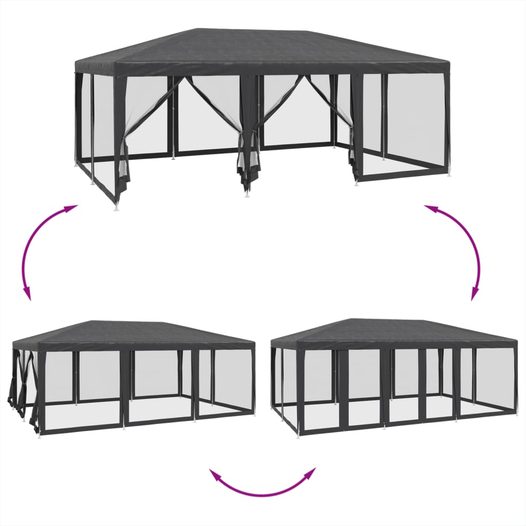 Festtelt med 10 sidevegger av netting antrasitt 6x4 m HDPE