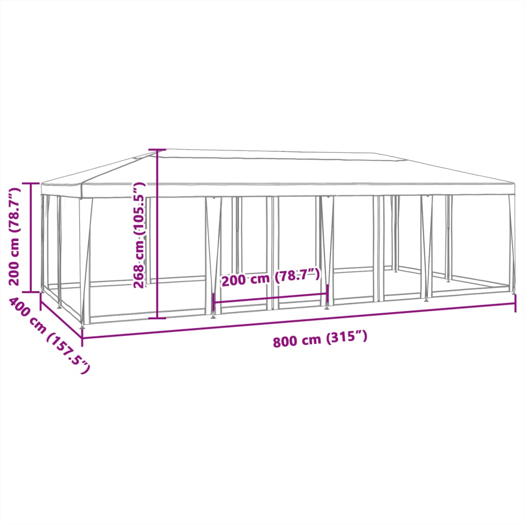 Festtelt med 12 sidevegger av netting blå 8x4 m HDPE