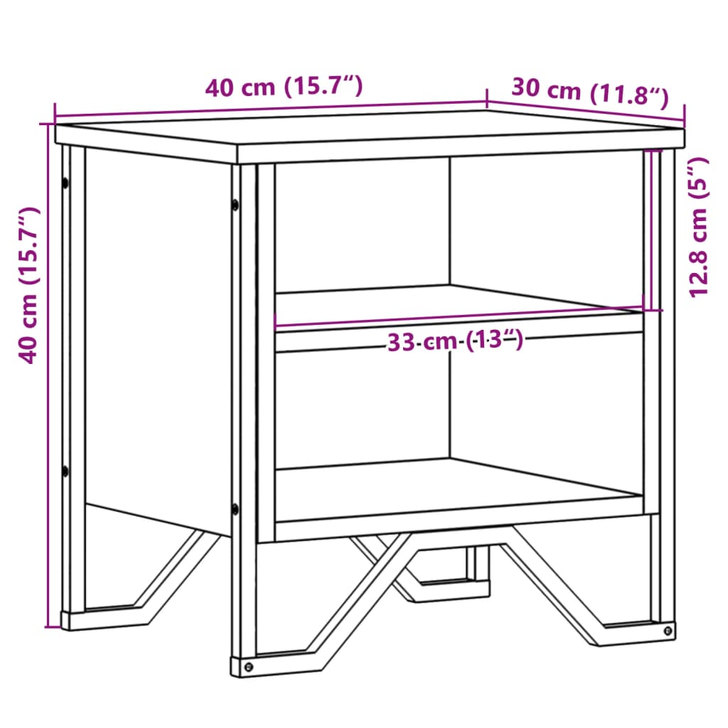 Nattbord røkt eik 40x30x40 cm konstruert tre