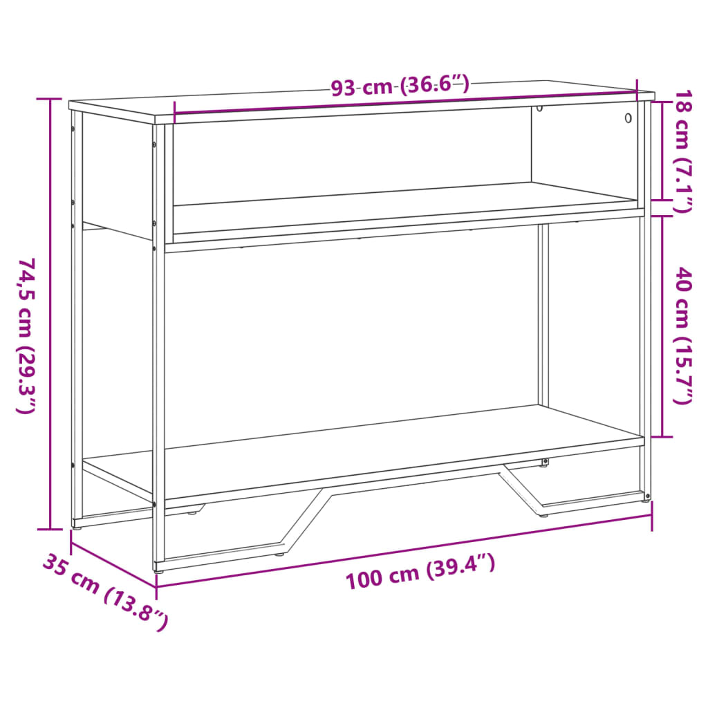 Konsollbord svart 100x35x74,5 cm konstruert tre