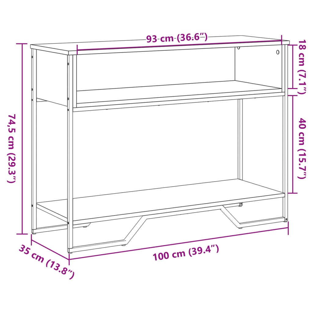 Konsollbord sonoma eik 100x35x74,5 cm konstruert tre