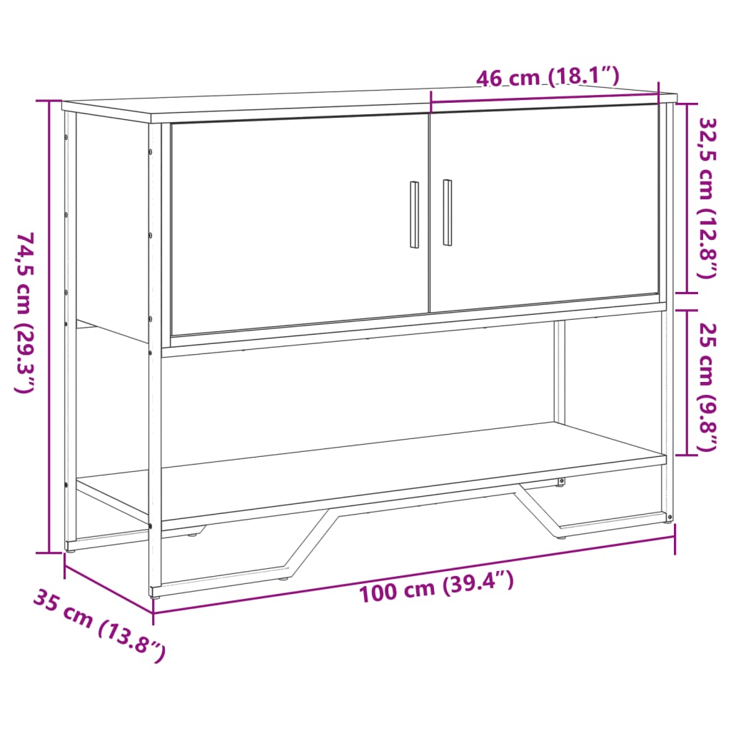 Konsollbord svart 100x35x74,5 cm konstruert tre