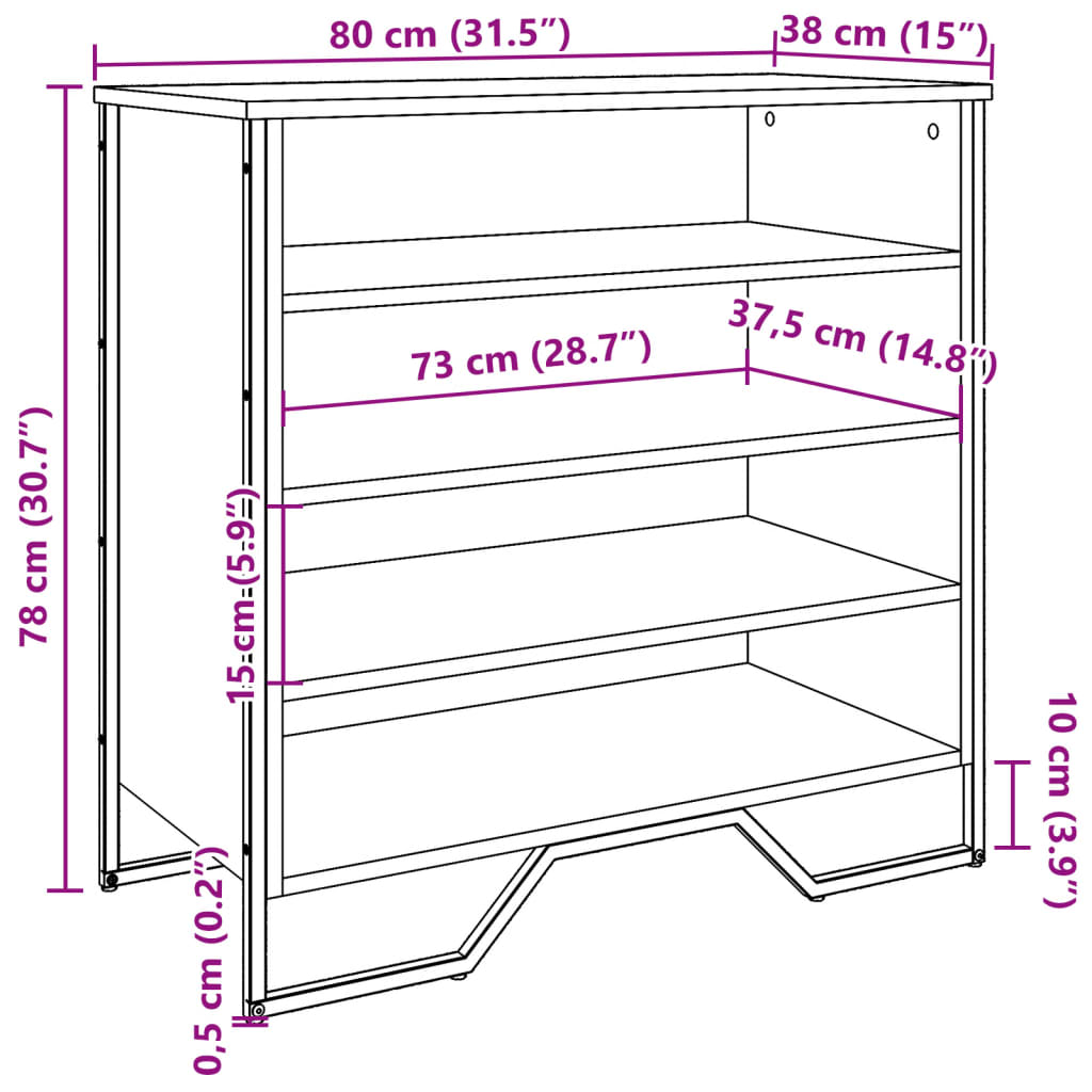 Skohylle svart 80x38x78 cm konstruert tre