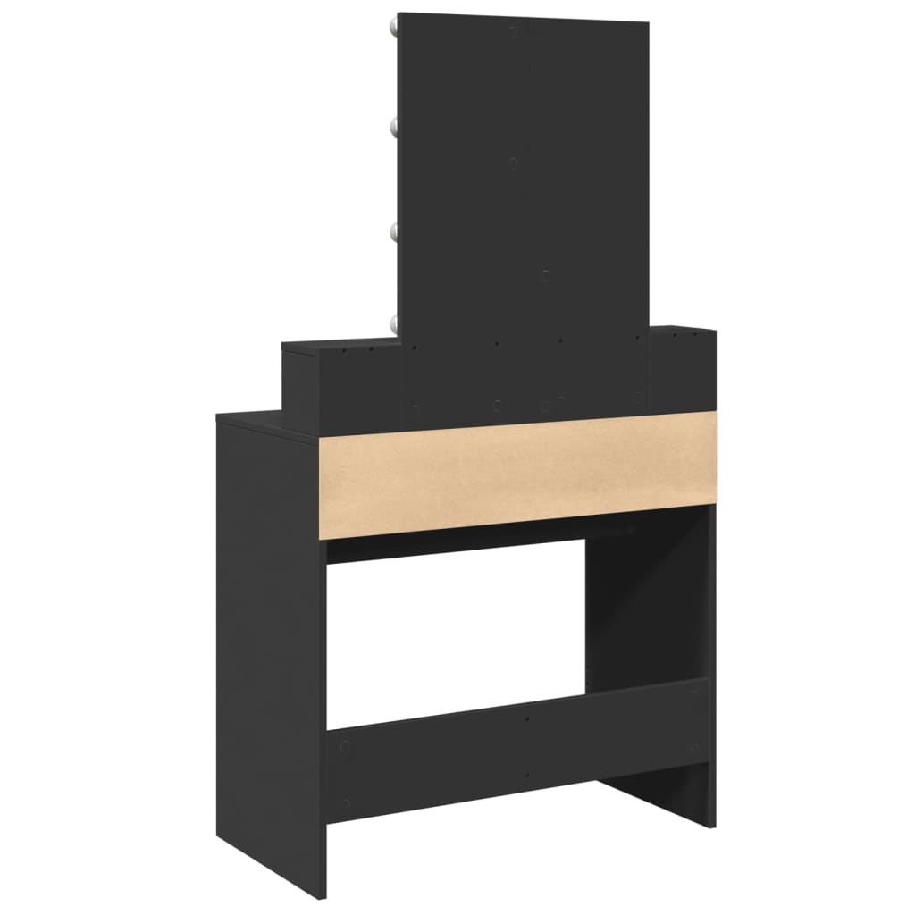 Sminkebord med LED svart 80x41x144,5 cm