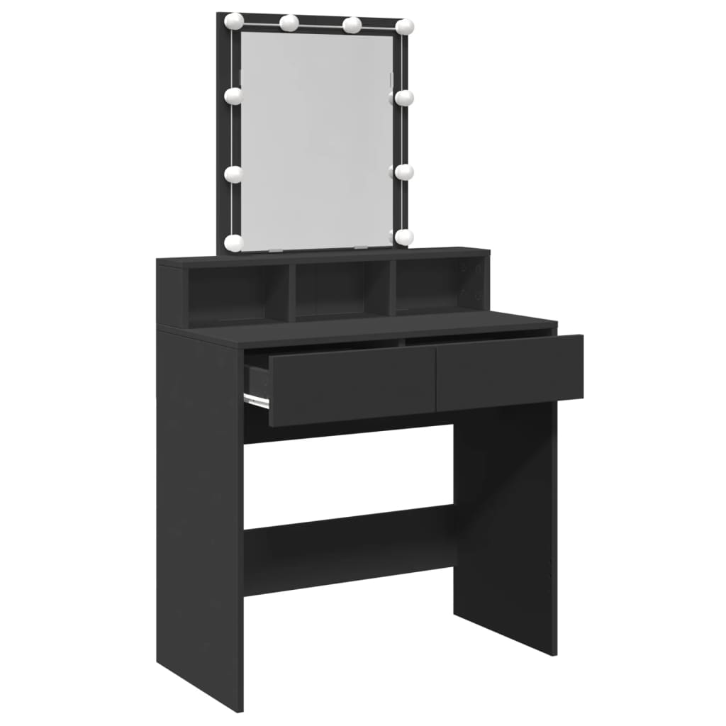 Sminkebord med LED svart 80x41x144,5 cm