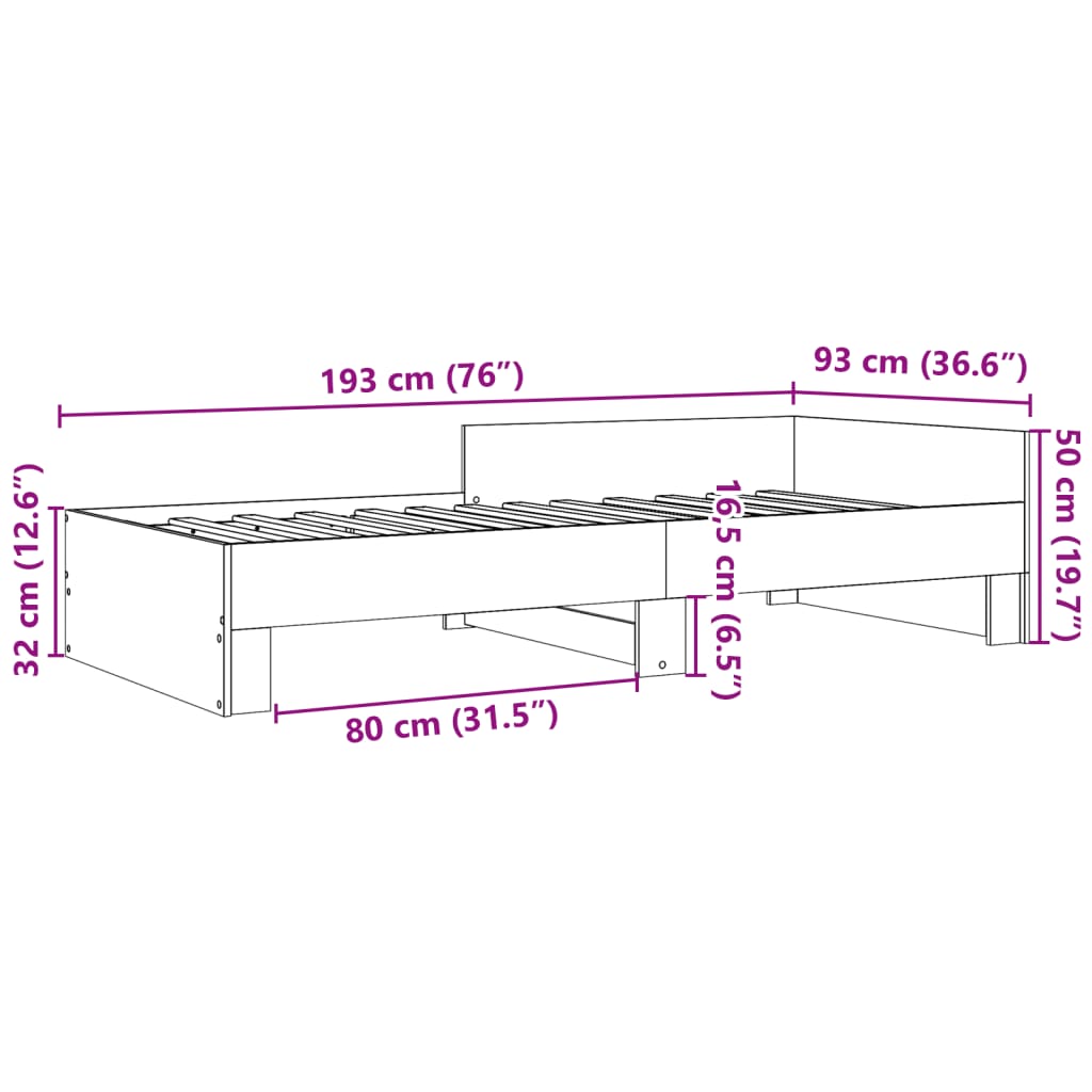 Sengeramme betonggrå 90x190 cm konstruert tre