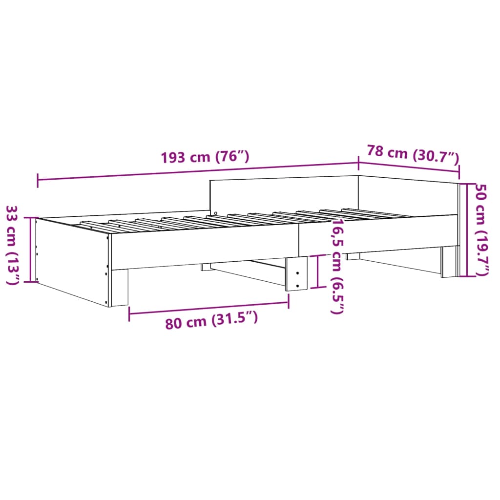 Sengeramme hvit 75x190 cm konstruert tre