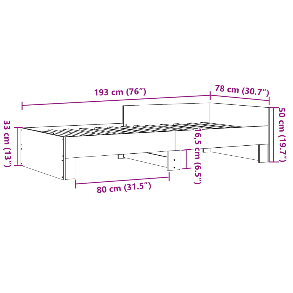 Sengeramme betonggrå 75x190 cm konstruert tre