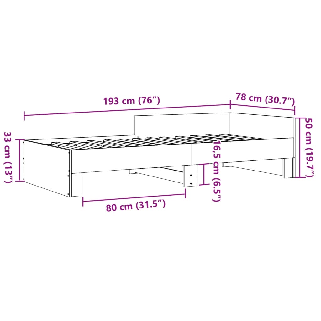 Sengeramme grå sonoma 75x190 cm konstruert tre