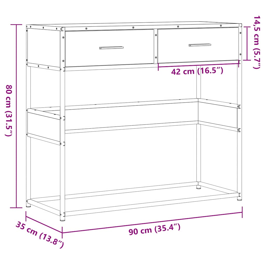 Konsollbord svart 90x35x80 cm konstruert tre