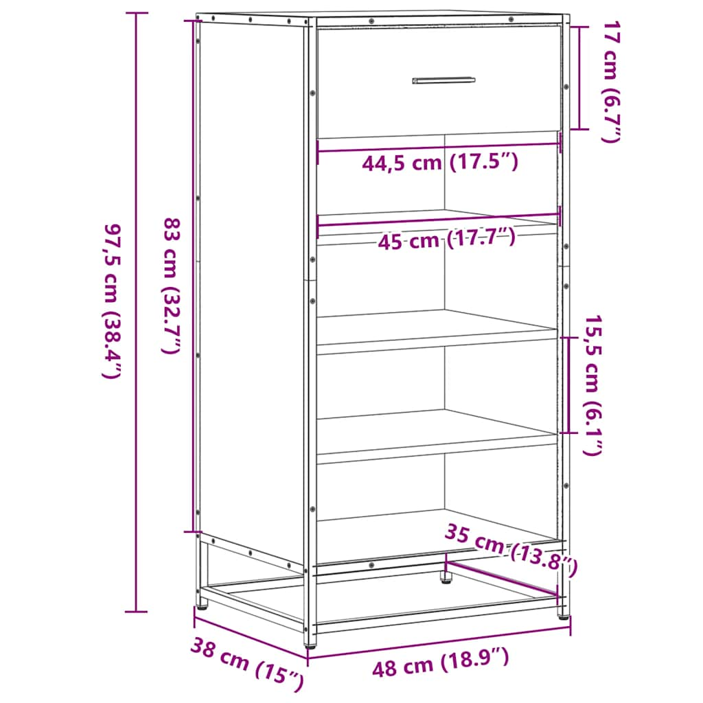 Skohylle svart 48x38x97,5 cm konstruert tre