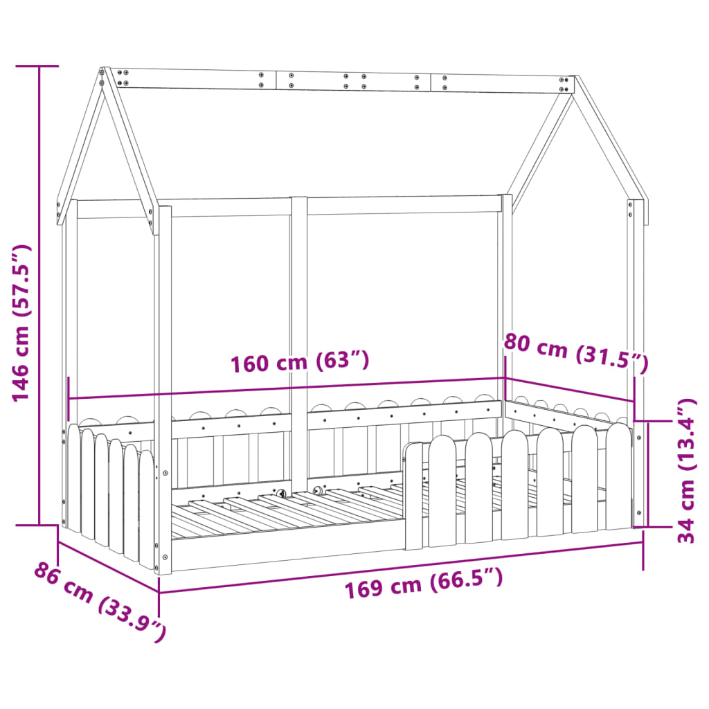 Barnesengeramme 80x160 cm heltre furu