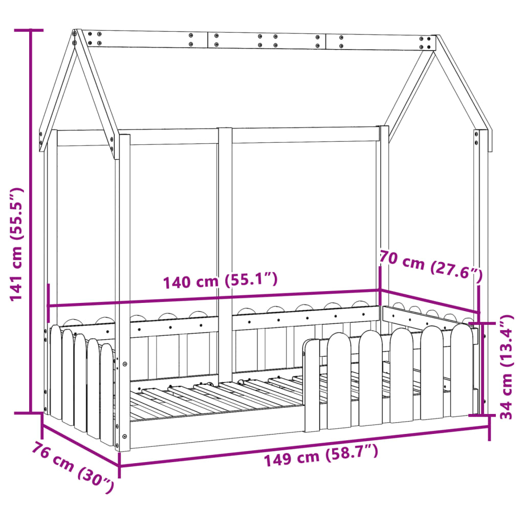Barnesengeramme 70x140 cm heltre furu