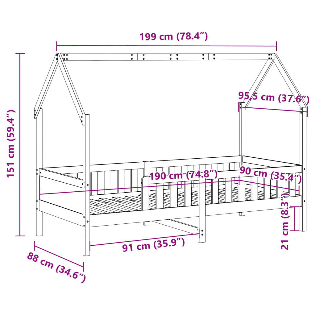 Barnesengeramme hus 90x190 cm heltre furu