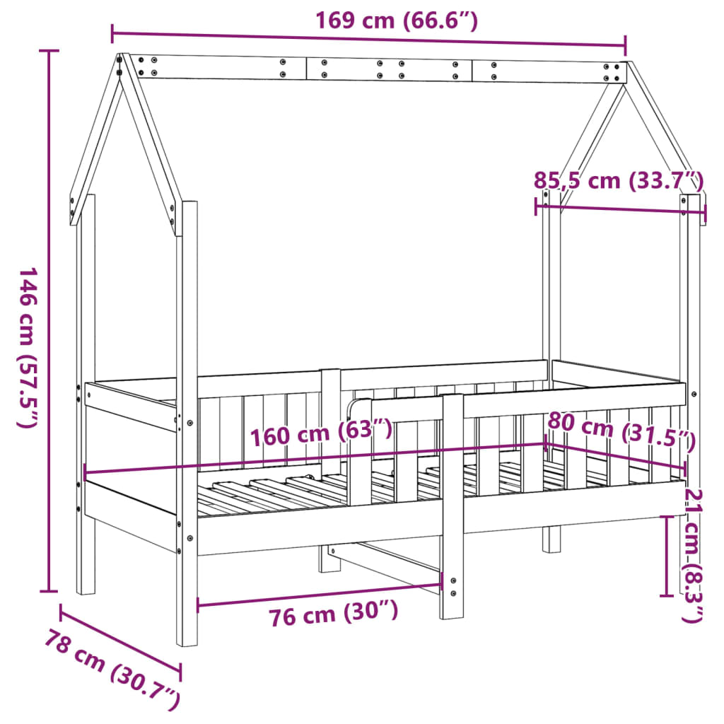 Barnesengeramme 80x160 cm heltre furu