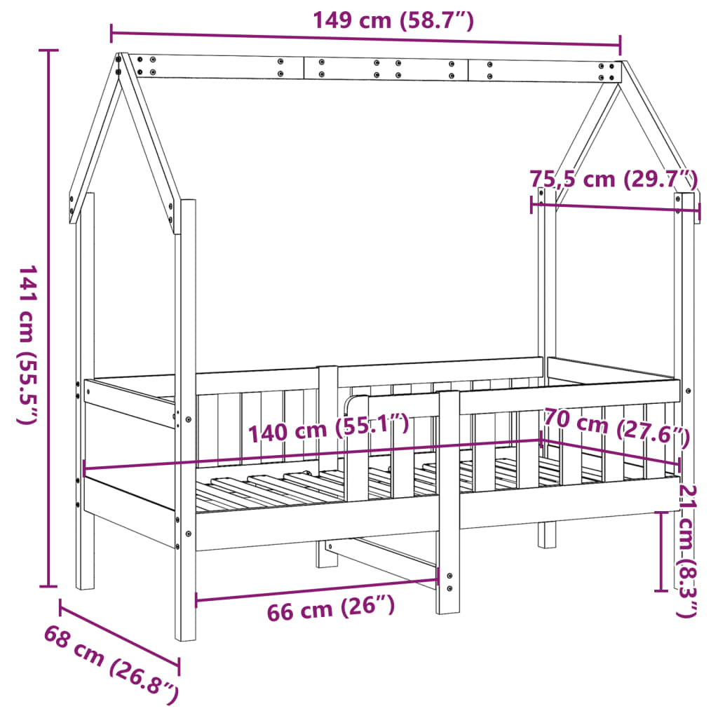 Barnesengeramme 70x140 cm heltre furu