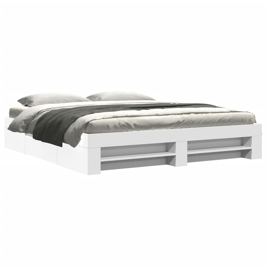 Sengeramme hvit 200x200 cm konstruert tre