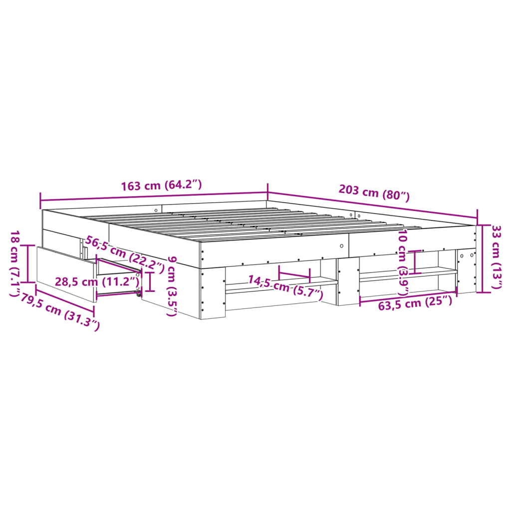 Sengeramme betonggrå 160x200 cm konstruert tre
