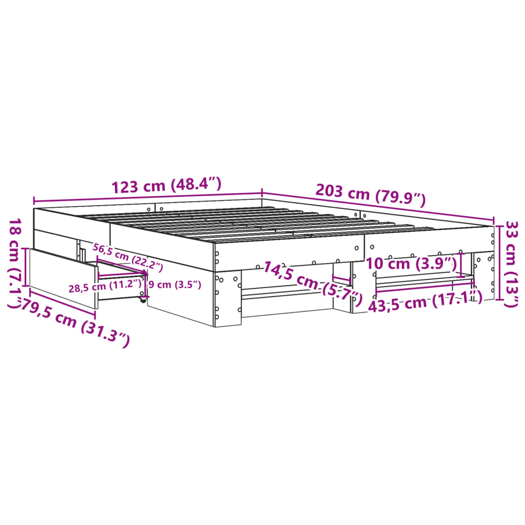 Sengeramme betonggrå 120x200 cm konstruert tre
