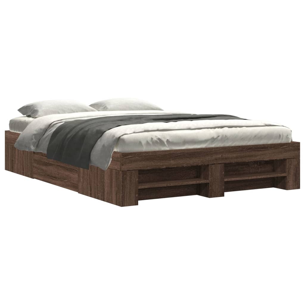 Sengeramme brun eik 135x190 cm konstruert tre