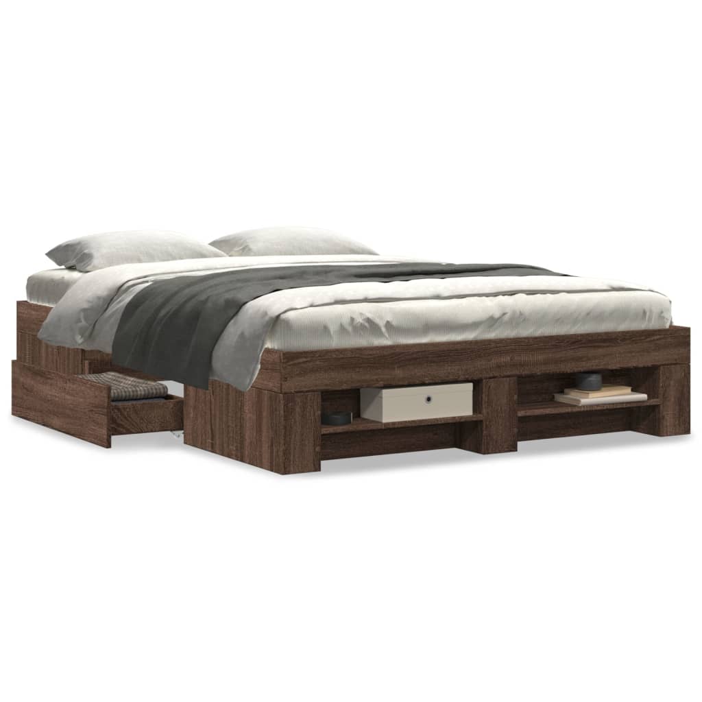Sengeramme brun eik 135x190 cm konstruert tre