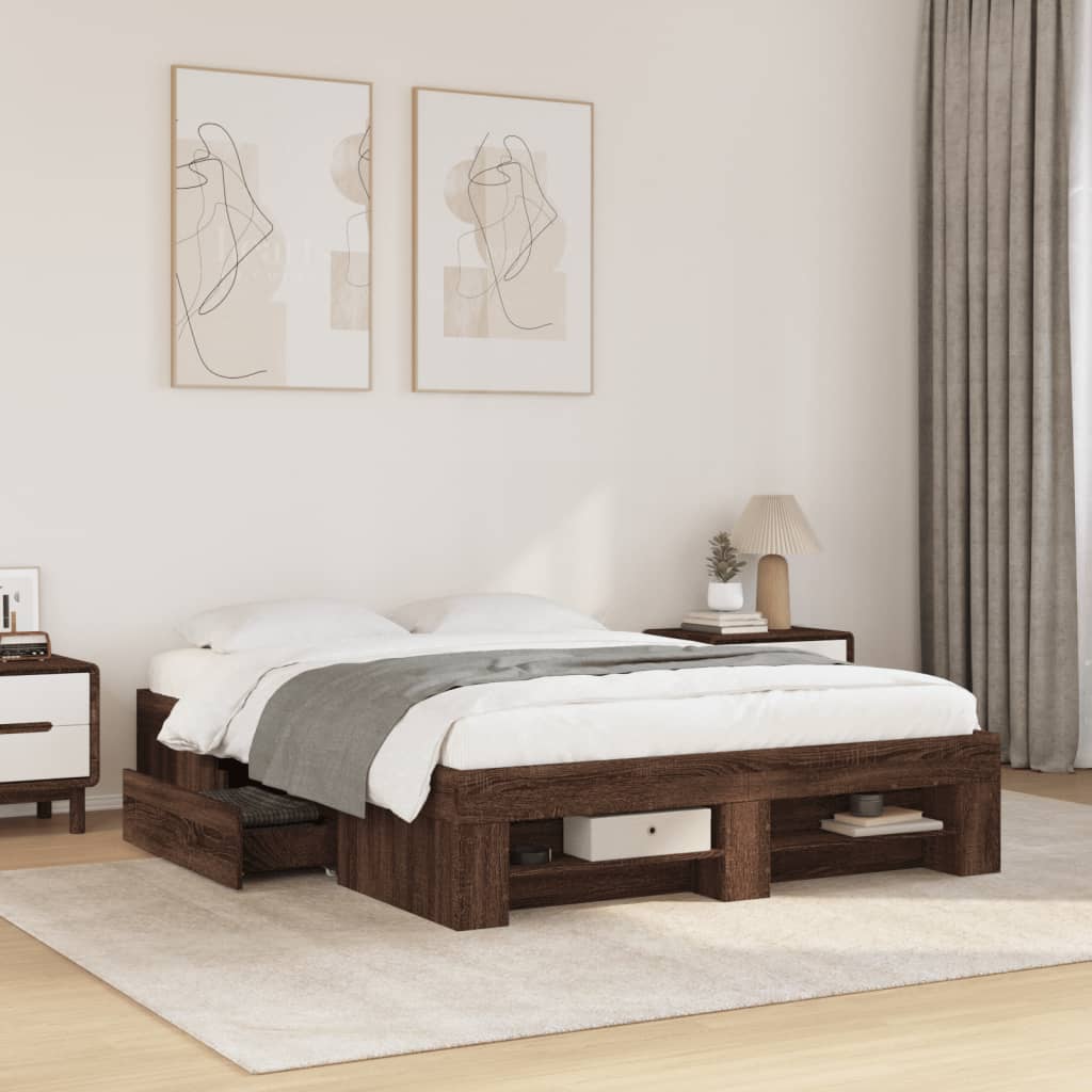 Sengeramme brun eik 135x190 cm konstruert tre