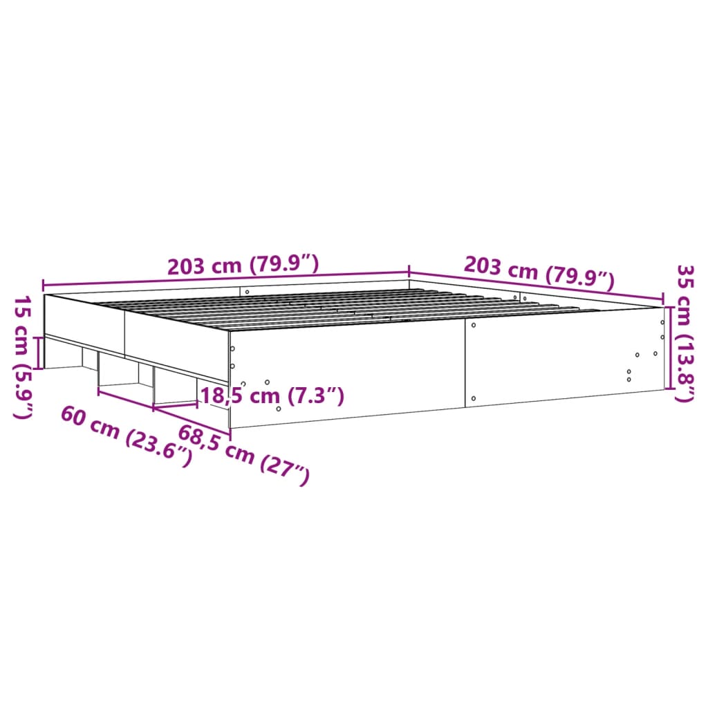 Sengeramme betonggrå 200x200 cm konstruert tre