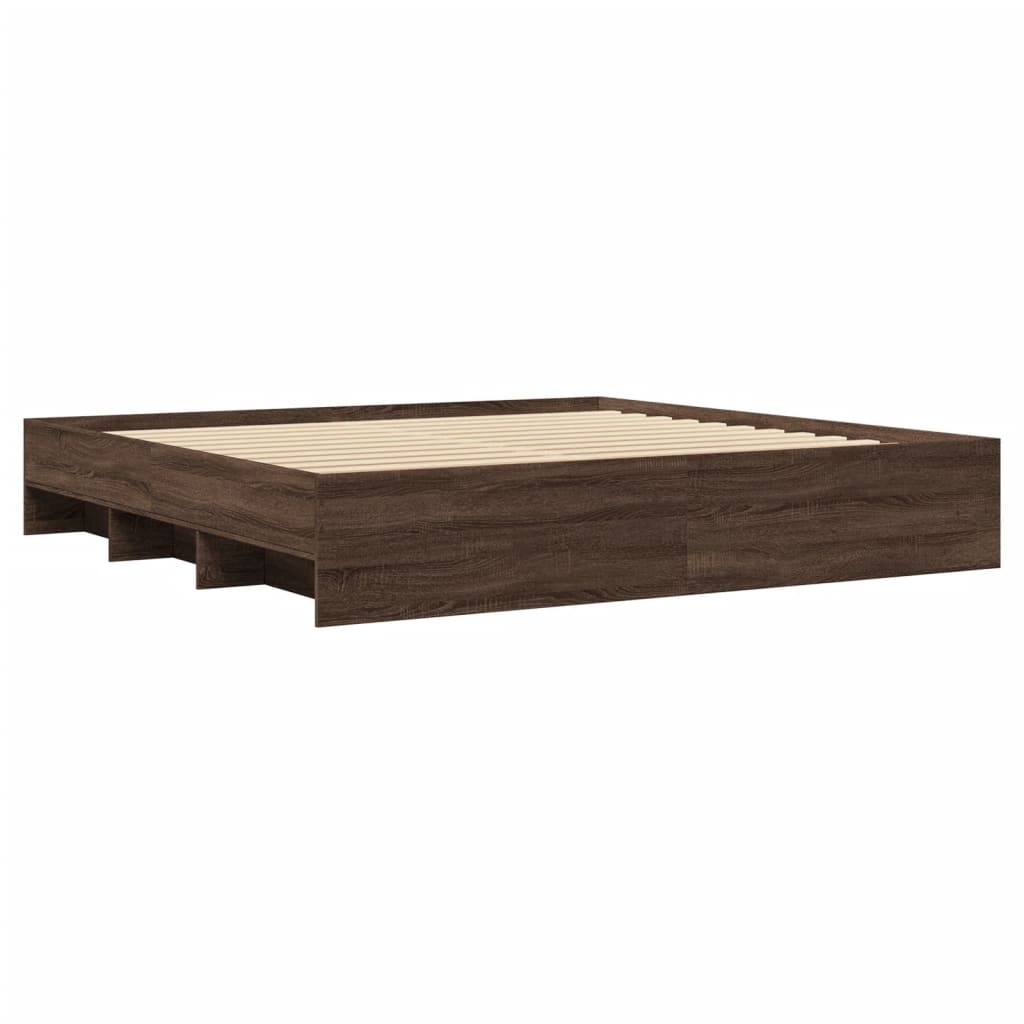 Sengeramme brun eik 200x200 cm konstruert tre