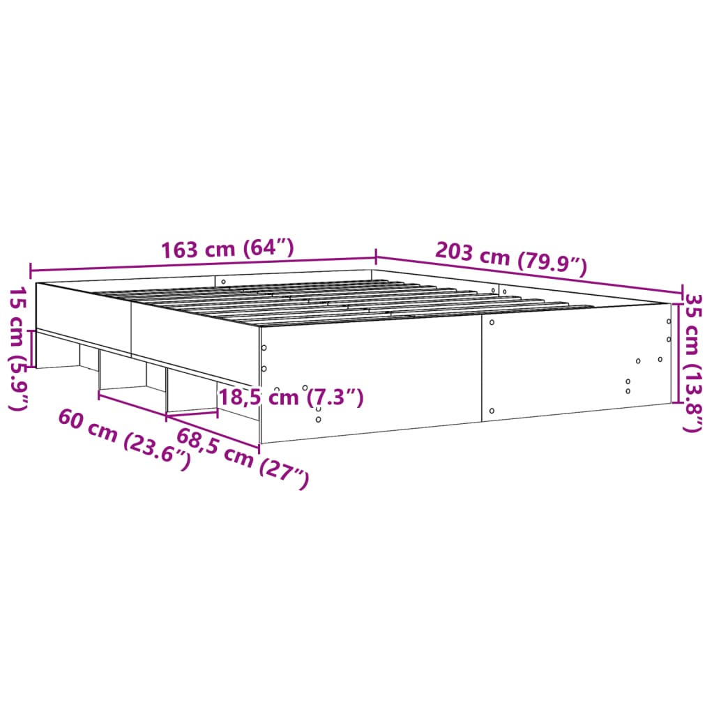 Sengeramme betonggrå 160x200 cm konstruert tre