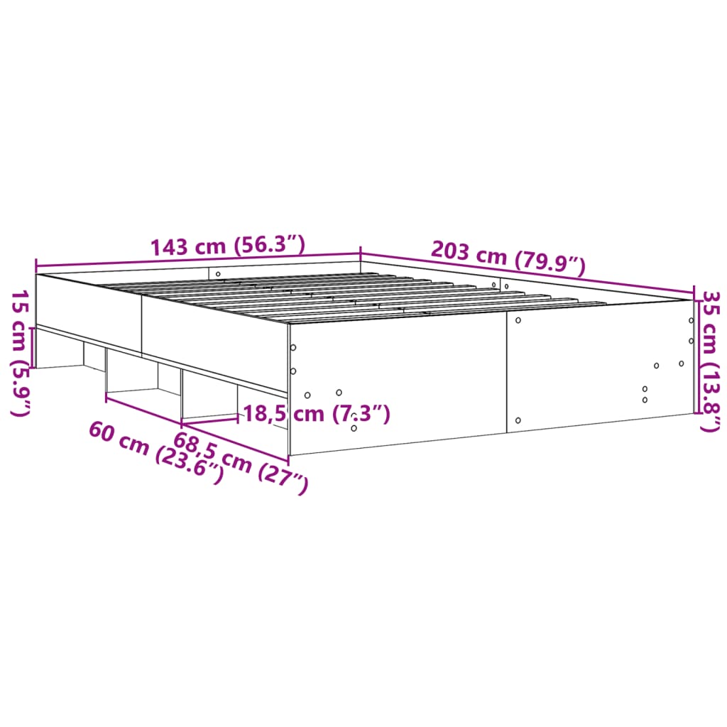 Sengeramme betonggrå 140x200 cm konstruert tre