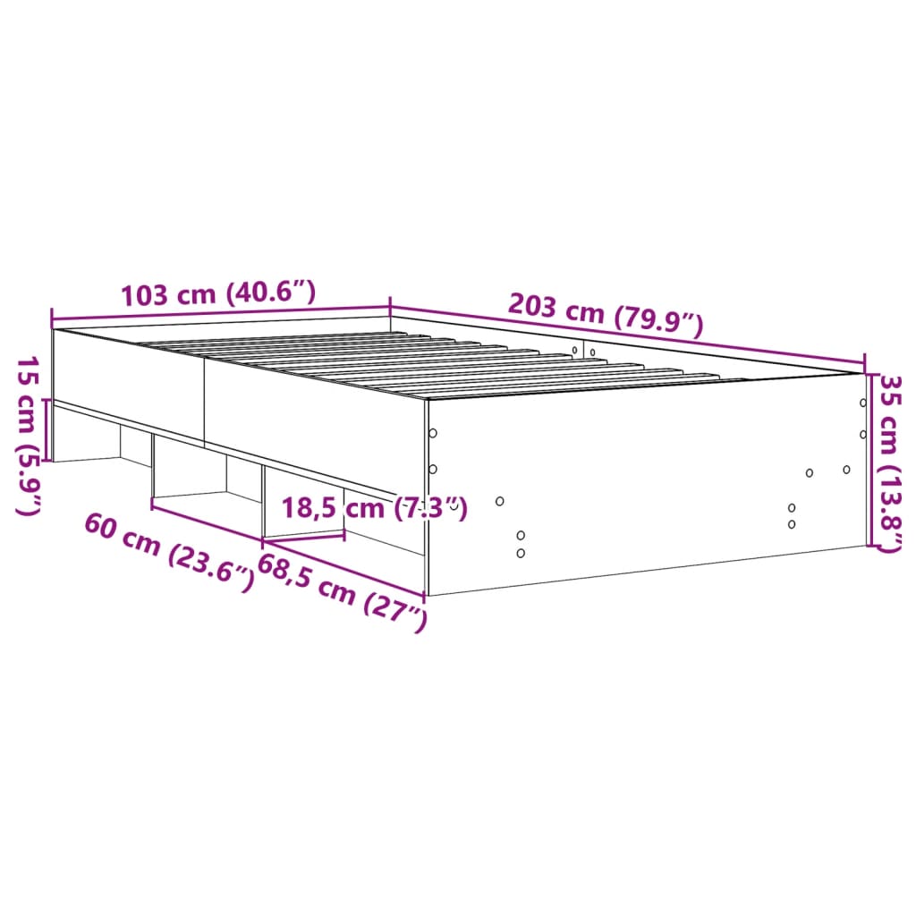 Sengeramme betonggrå 100x200 cm konstruert tre