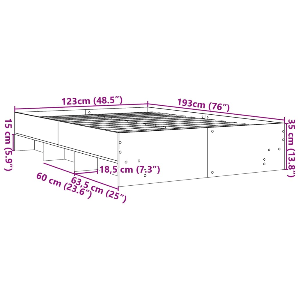 Sengeramme betonggrå 120x190 cm konstruert tre