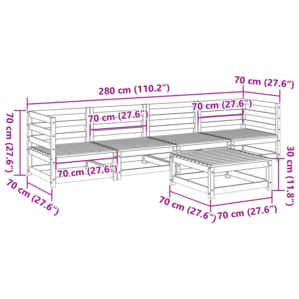 Hagesofasett 5 deler heltre furu