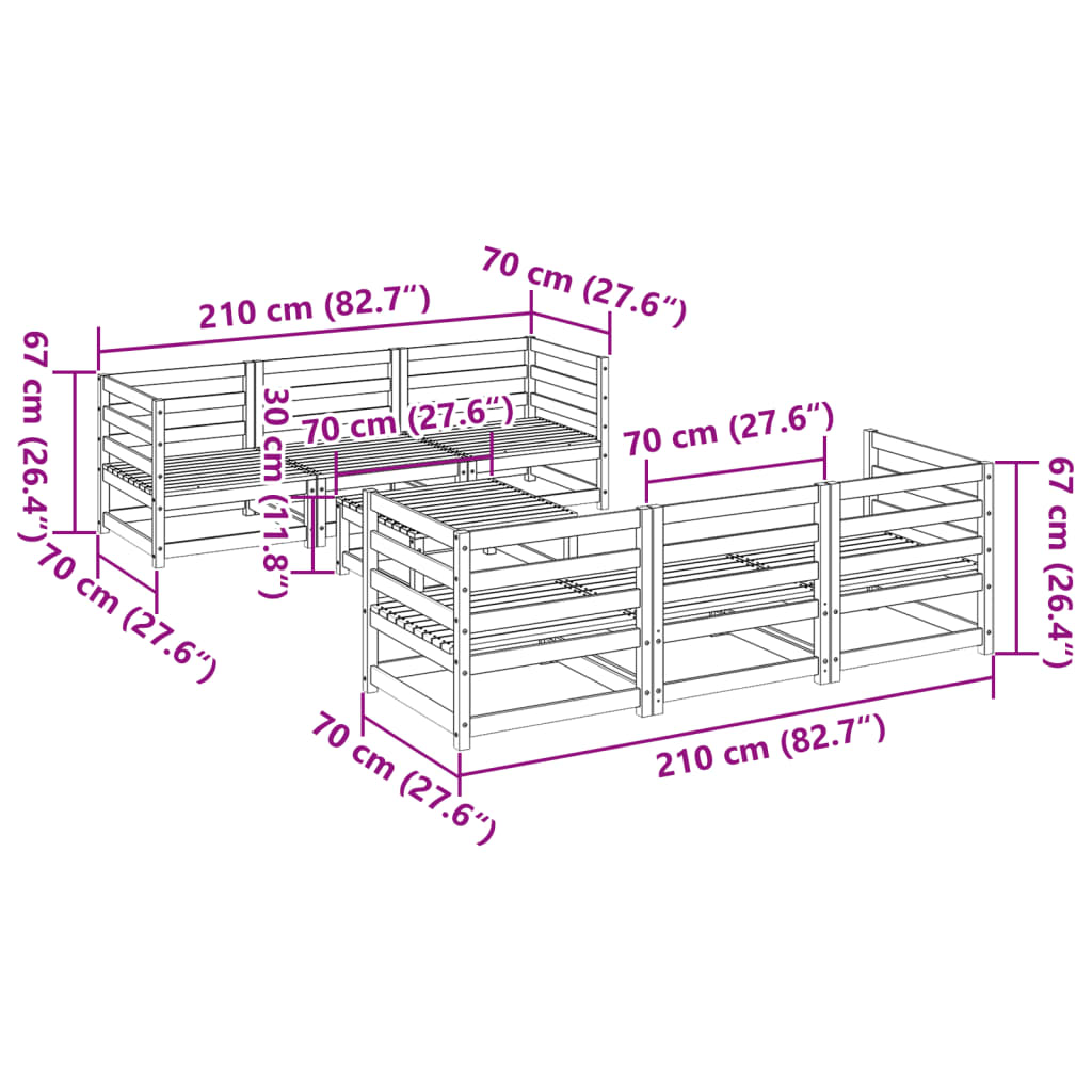 Hagesofasett 7 deler voksbrun heltre furu