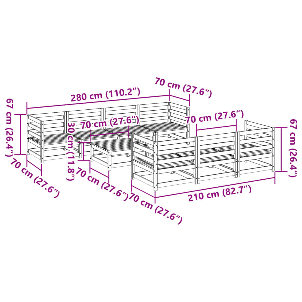 Hagesofasett 8 deler impregnert furu