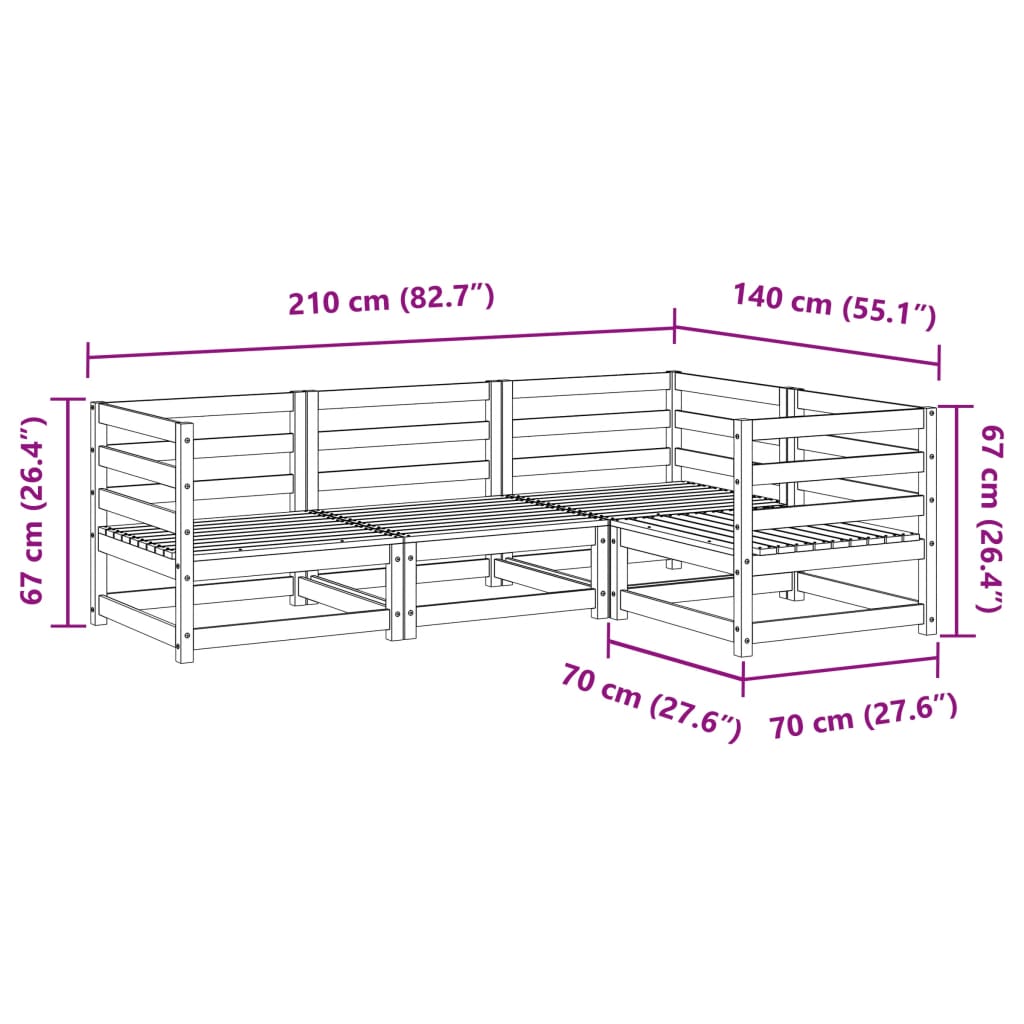 Hagesofasett 4 deler impregnert furu