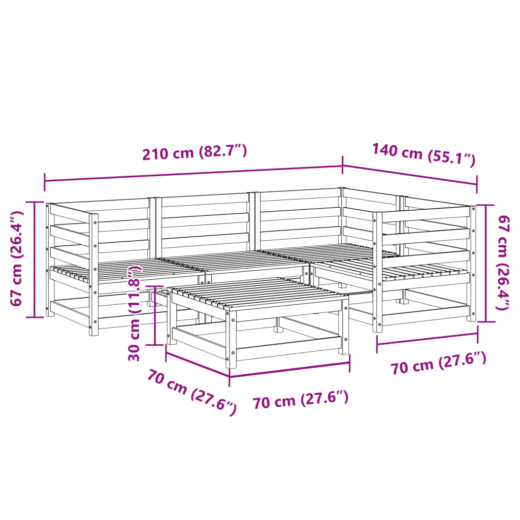 Hagesofasett 5 deler heltre furu